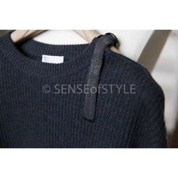 Brunello Cucinelli Cashmere Soft Sweater Monili Pullover Trim Gray XS
